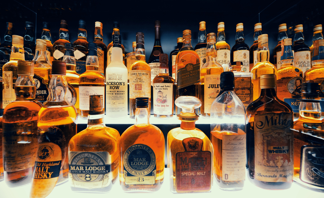 Bottles of Whiskey on Shelf